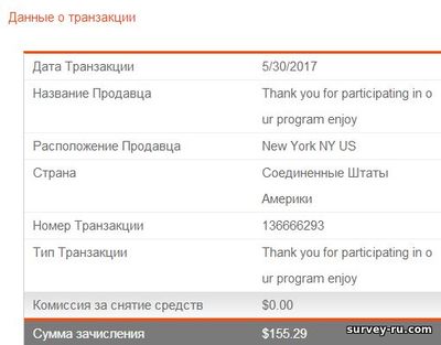 Оплата от Кликсензе от 30 мая 2017 года